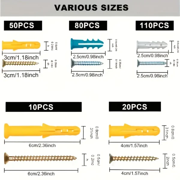 270pcs Drywall Anchor and Screw Set